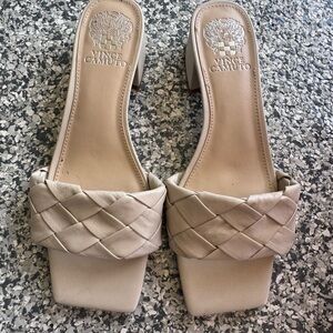 Vince Camuto Beige Woven Slide Sandals